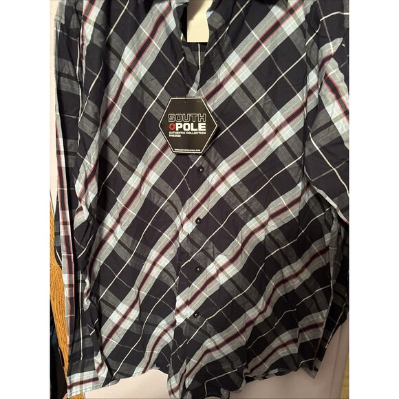 Southpole Shirt Mens Large Blue Plaid Long Sleeve Y2K Hip Hop Button Up NWT - Picture 2 of 6
